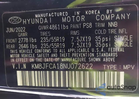 2022 Hyundai Tucson Hybrid Sel Convenience from USA, damaged, VIN KM8JFCA18NU072622